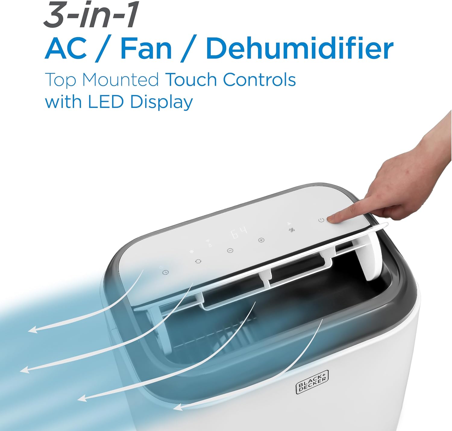BLACK+DECKER Portable Air Conditioner. 8.000 BTU for Rooms Up To 350 Sq. Ft.. Portable AC with Full Function Remote Control & Window Kit.