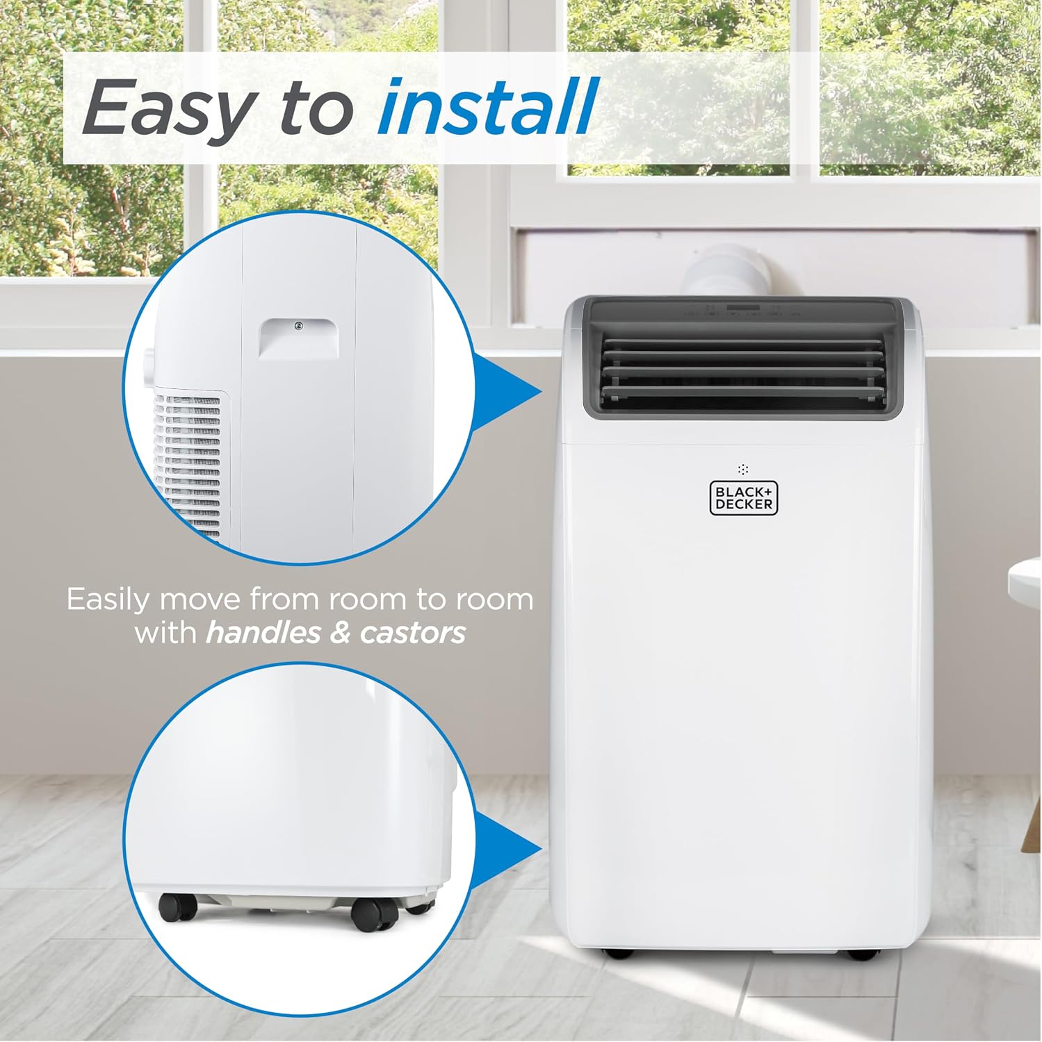BLACK+DECKER Portable Air Conditioner. 14.000 BTU for Rooms Up To 700 Sq. Ft.. Portable AC with Follow Me Remote Control & Window Kit.