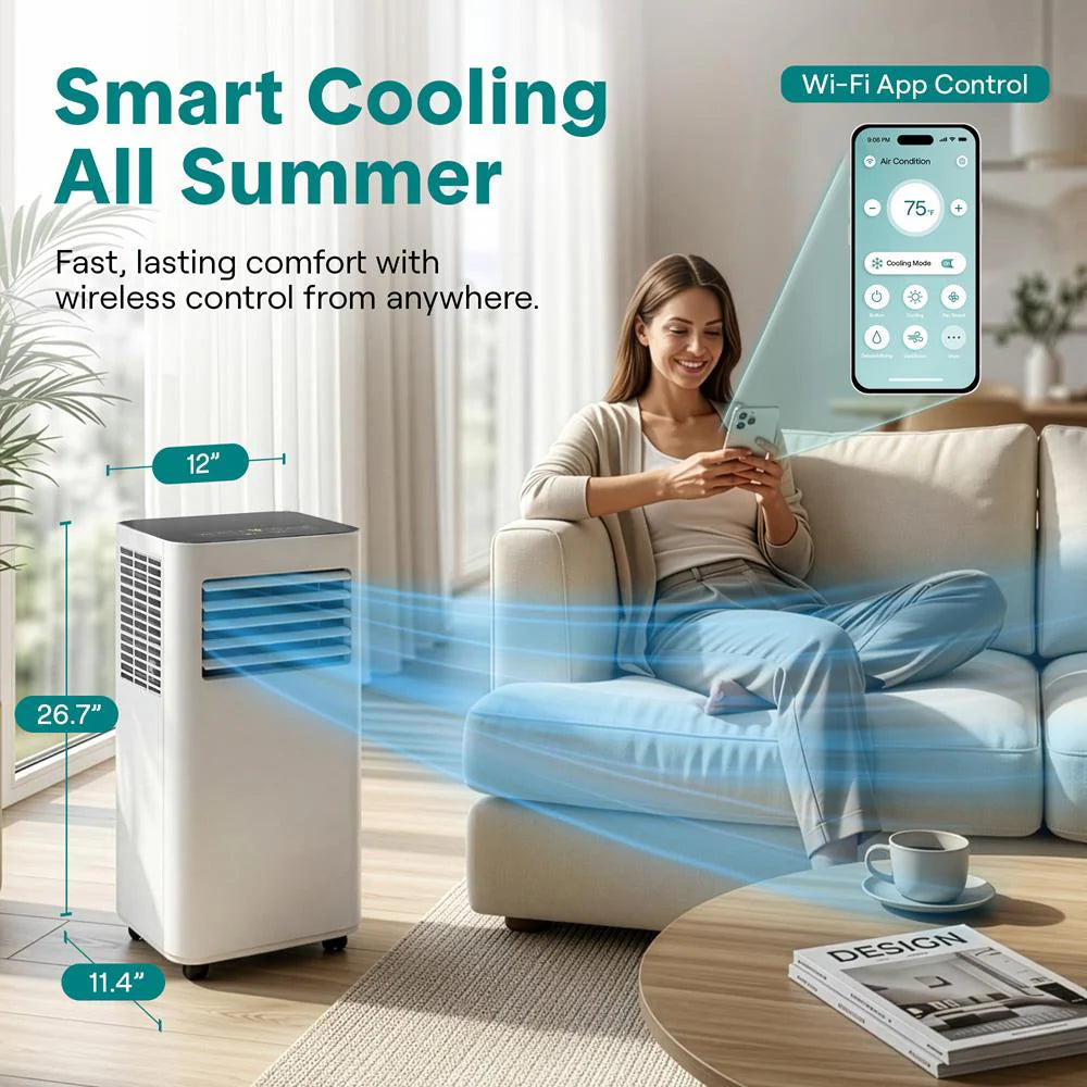 Portable Air Conditioner 8,000 BTU WiFi Dehumidifier, Remote, White